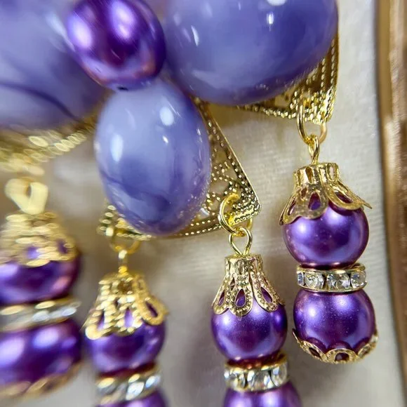 Vintage Purple Earrings, Lavender rhinestone earrings, Statement Prom Earring - Picture 4 of 7